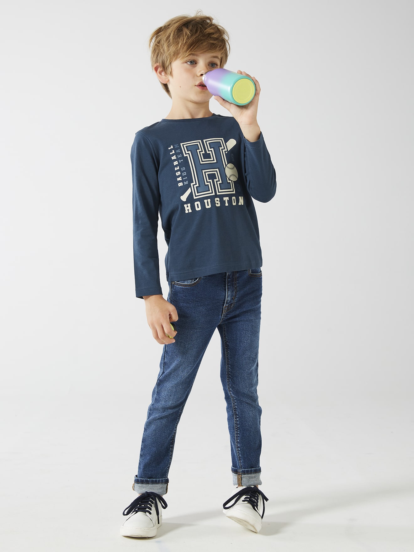 Conjunto de camiseta de manga comprida infantil com estampa