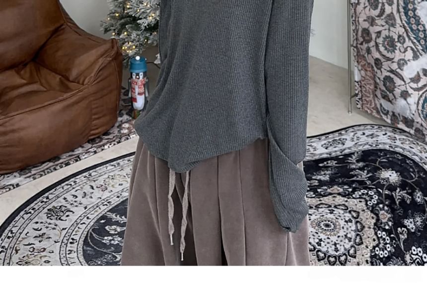 SeoulPop - Unisex geribbelde top met lange mouwen en mock-neck