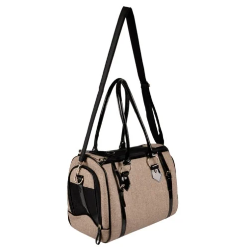 Bolsa de transporte Flamingo Cilou marrom para cães e gatos de pequeno porte.