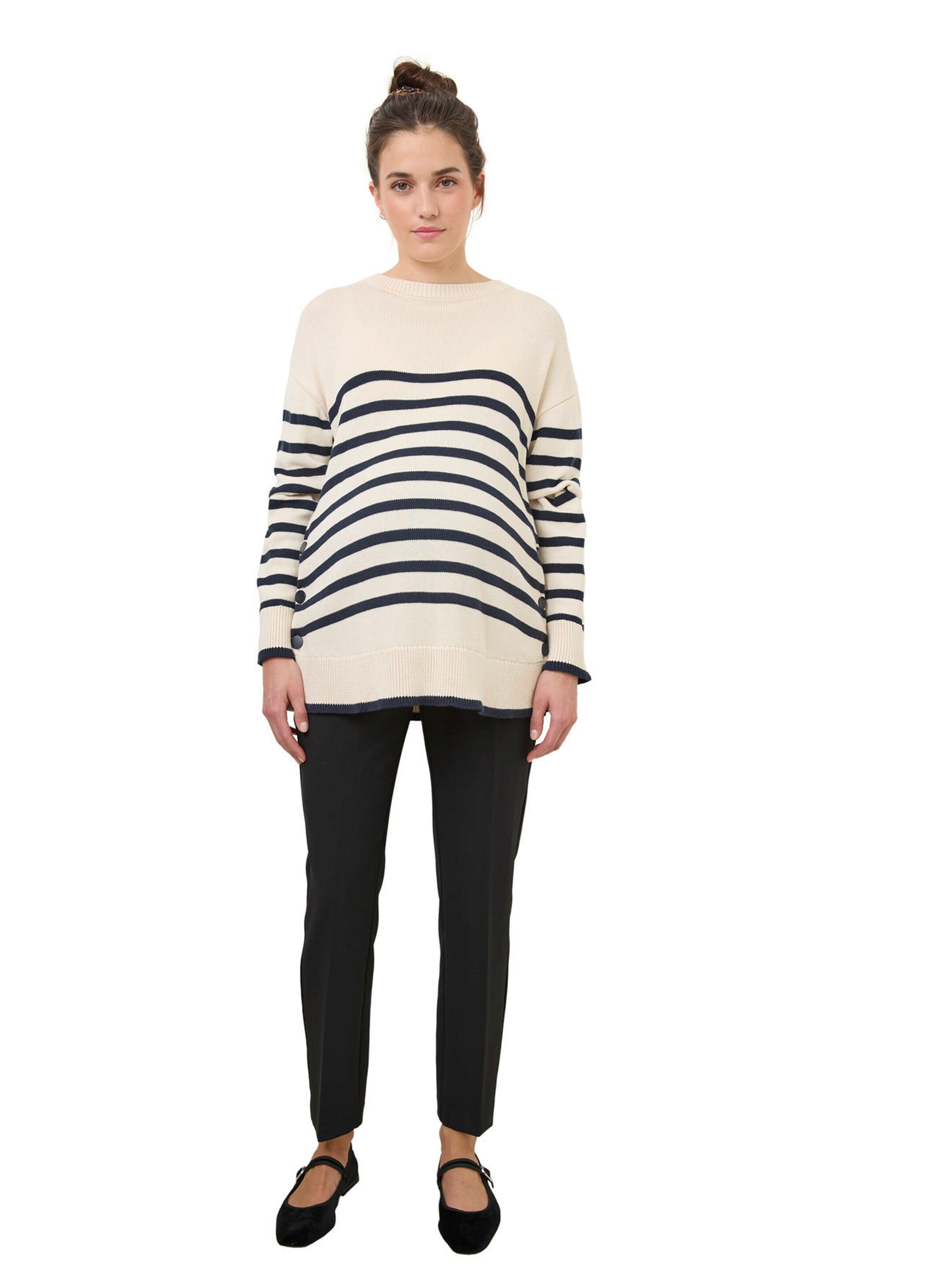 Vertbaudet Gestreifter Pullover für Schwangerschaft und Stillzeit mit Knöpfen OEKO-TEX® beige meliert