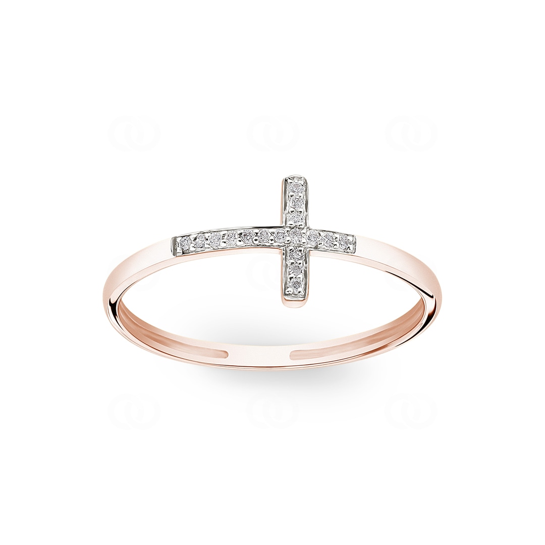 Ring 750/18 K Roségold Kreuz mit Diamanten 0.04 ct H/si