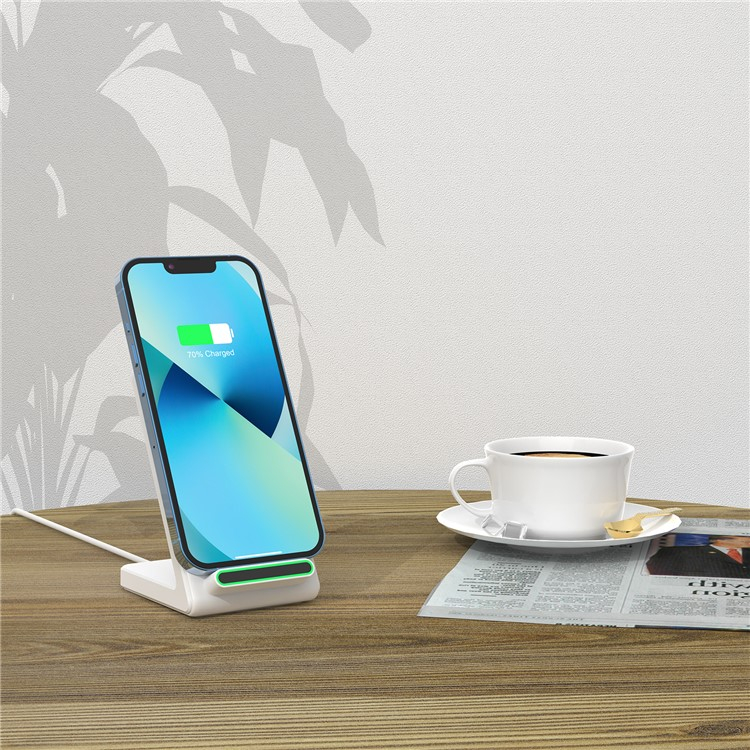 (15W) Qi Wireless Charger Induktionsladegerät Ladestation mit LED - Weiss