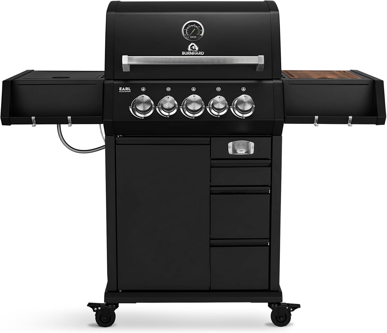 BURNHARD® 3-Brenner Gasgrill Edelstahl inkl. Heckbrenner, mit Edelstahl-Grillrost, inkl. stabiler Abdeckhaube, Seitenkochfeld mit Infrarot Keramikbrenner, Schwarz - EARL