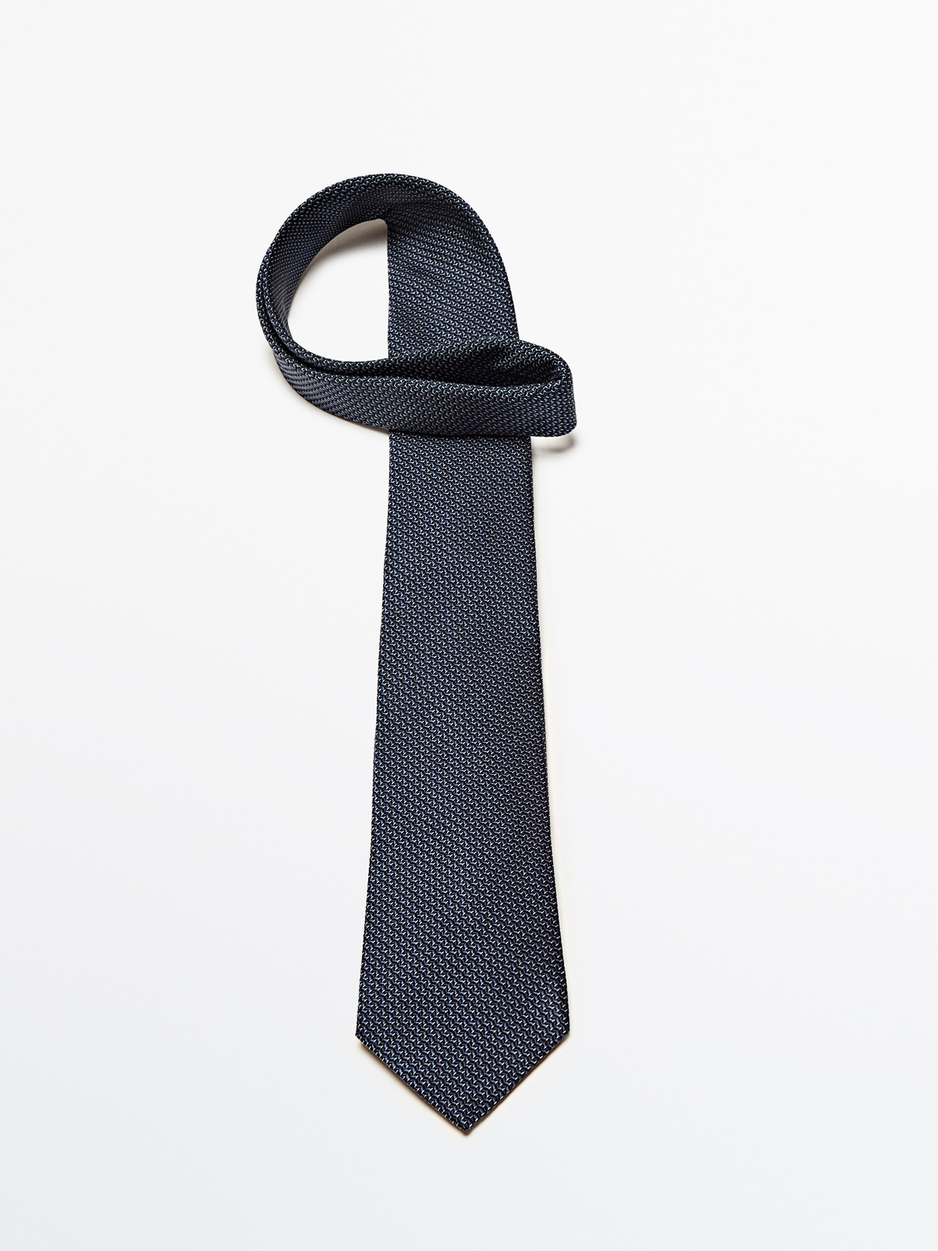 Corbata ziguezague com algodón e seda - AZUL MARINO