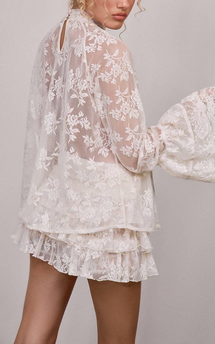 Crème Ensemble Jupe-short À Volants En Dentelle