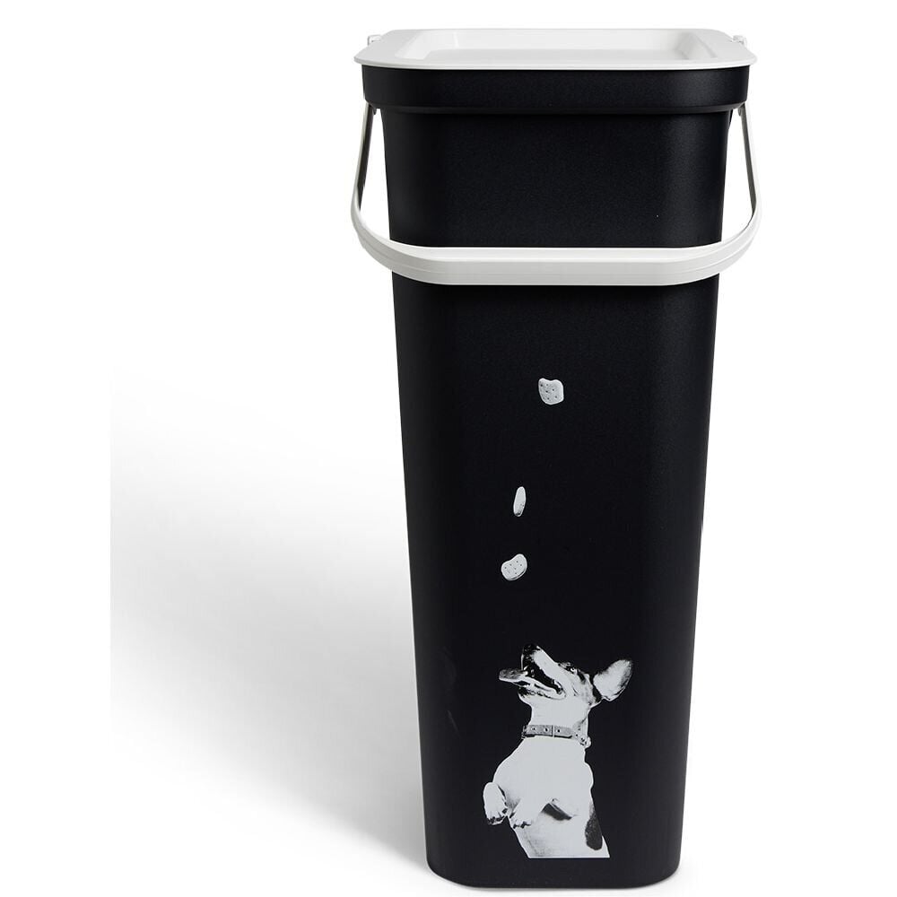 Conteneur à croquettes 40L motif chien et biscuits plastique noir