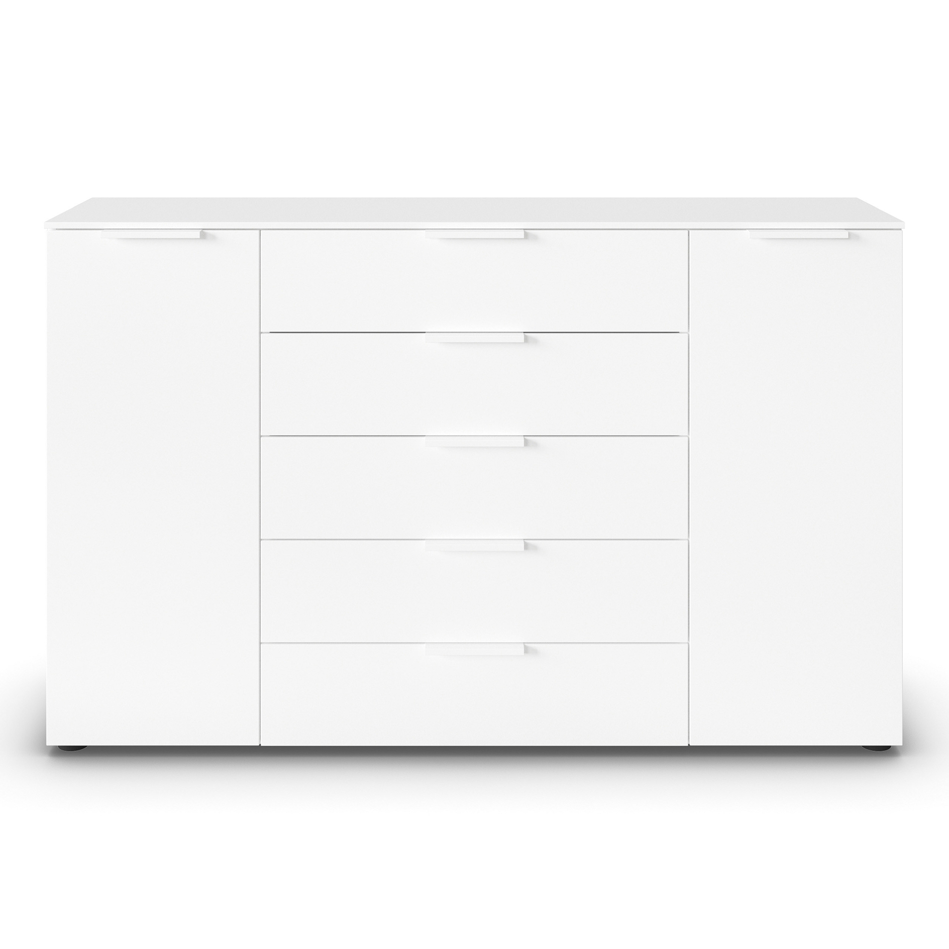 Kommode - alpinweiß - weiße Griffe - 160 cm
