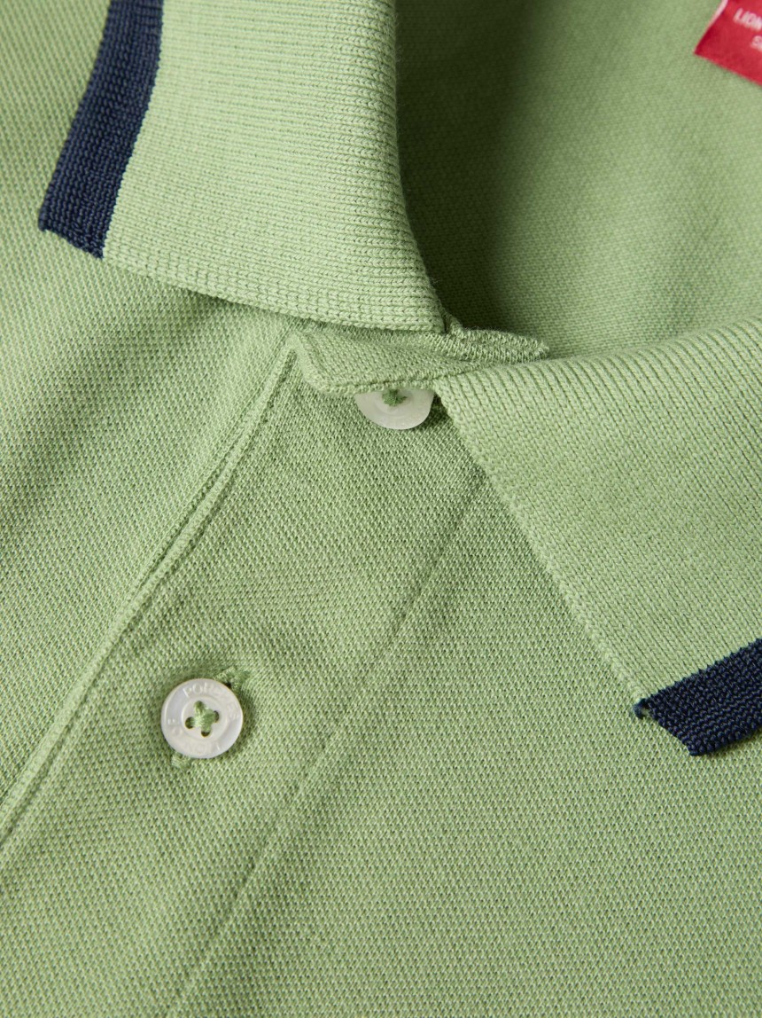 Polo piqué com riscas e estampado
