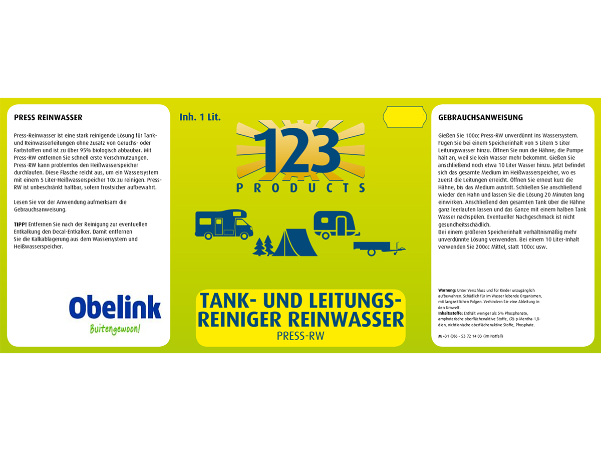 123 Products schoonwatertank- en leidingreiniger - 0,5 liter