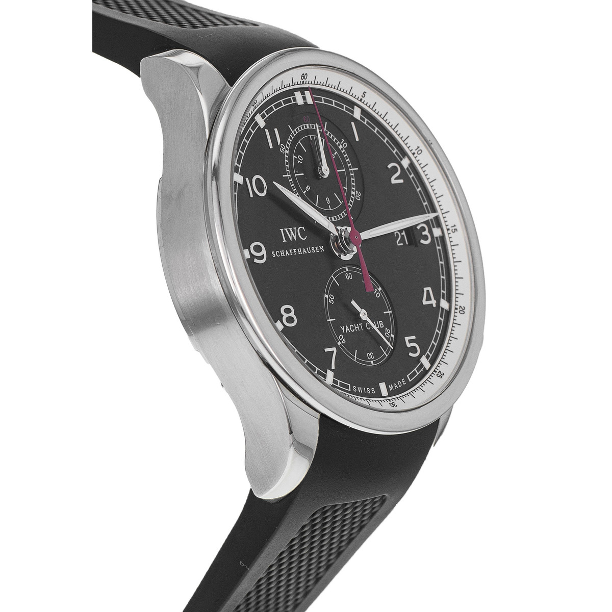 Montre d'occasion IWC Portugaise homme chronographe automatique acier bracelet cuir noir