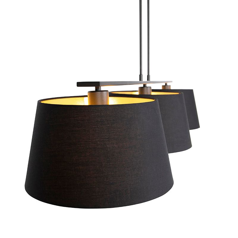 Hanglamp met katoenen kappen zwart met goud 32cm - Combi 3 Deluxe