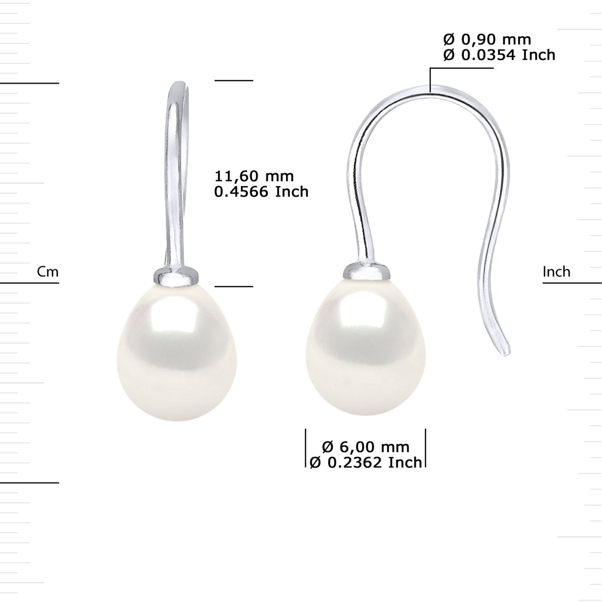 Crochets d'Oreilles Perles d'eau Douce Poires 6-7 mm Argent 925