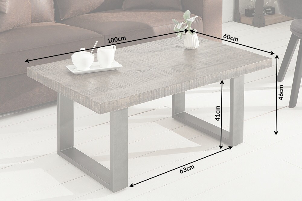 riess-ambiente Couchtisch IRON CRAFT - 100cm Mangoholz grau Industrial Design massiv Eisen Kufengestell
