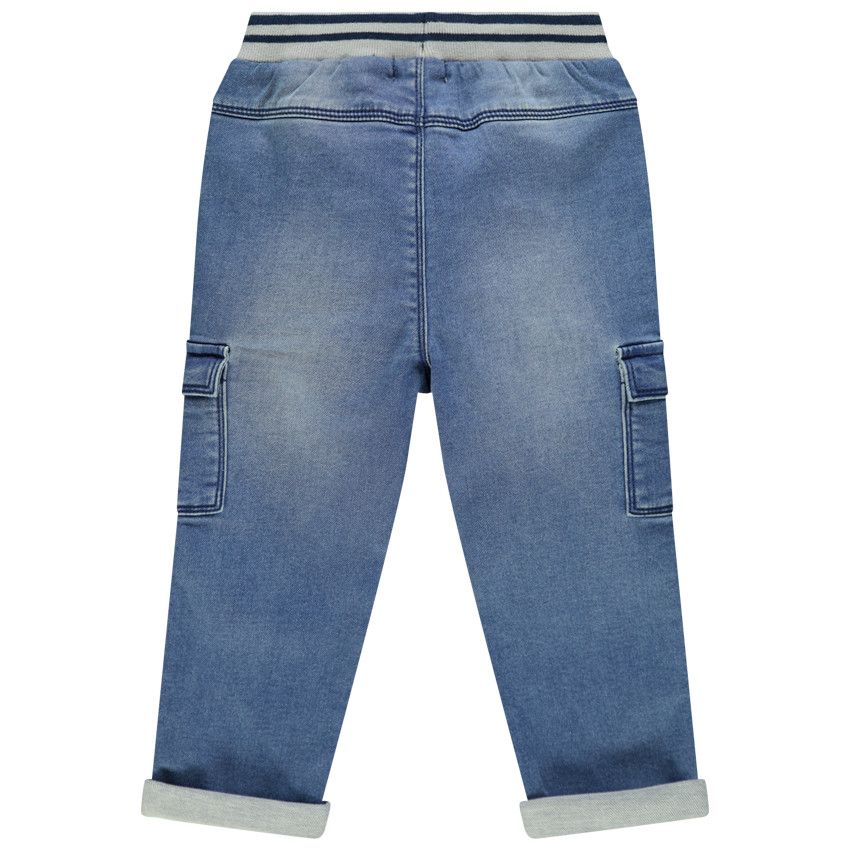 Jean effet used style cargo à poches et taille élastiquée - Bleu moyen