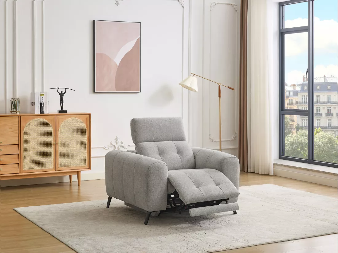 Fauteuil relax électrique en tissu gris CLODI