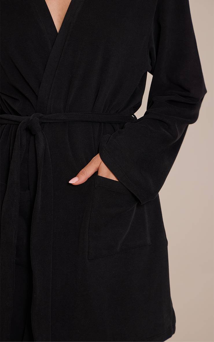 Noir Robe De Chambre Courte Toucher Doux