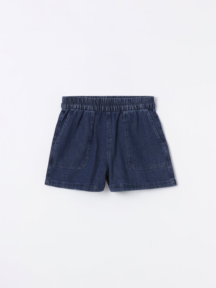 Calções de ganga com bolsos - Azul-marinho