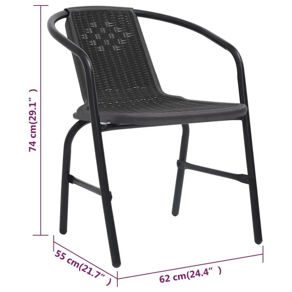 vidaXL - Tuinstoelen - 110 kg - Zwart - rattan en staal - 4 stuks