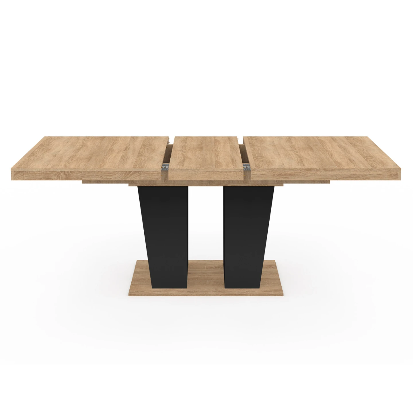 Table à manger extensible rectangle ELIAD 6-10 personnes bois et noir 160-200 cm