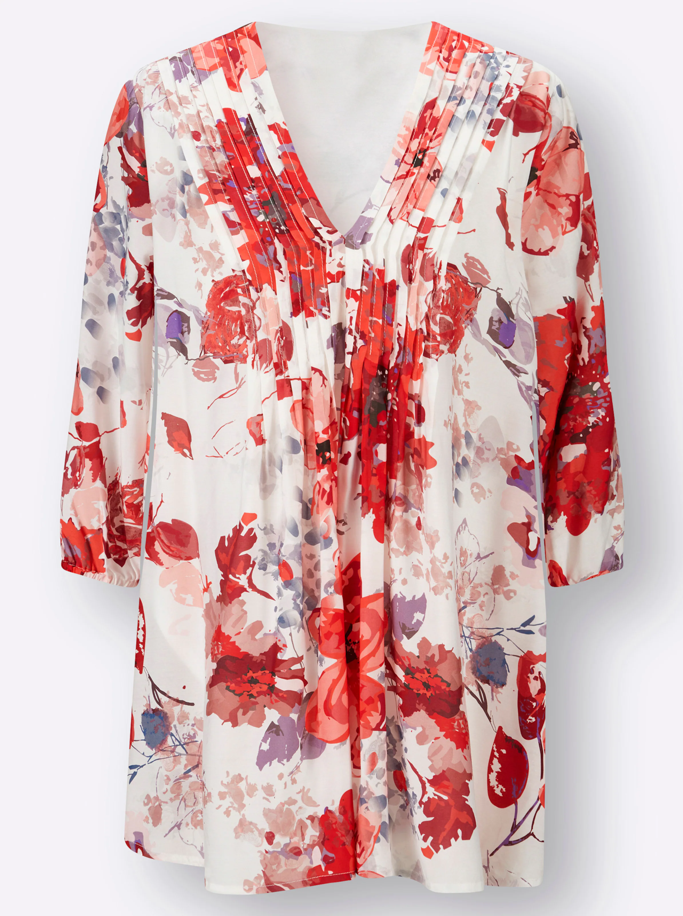 Bluse in weiß-erdbeere-bedruckt