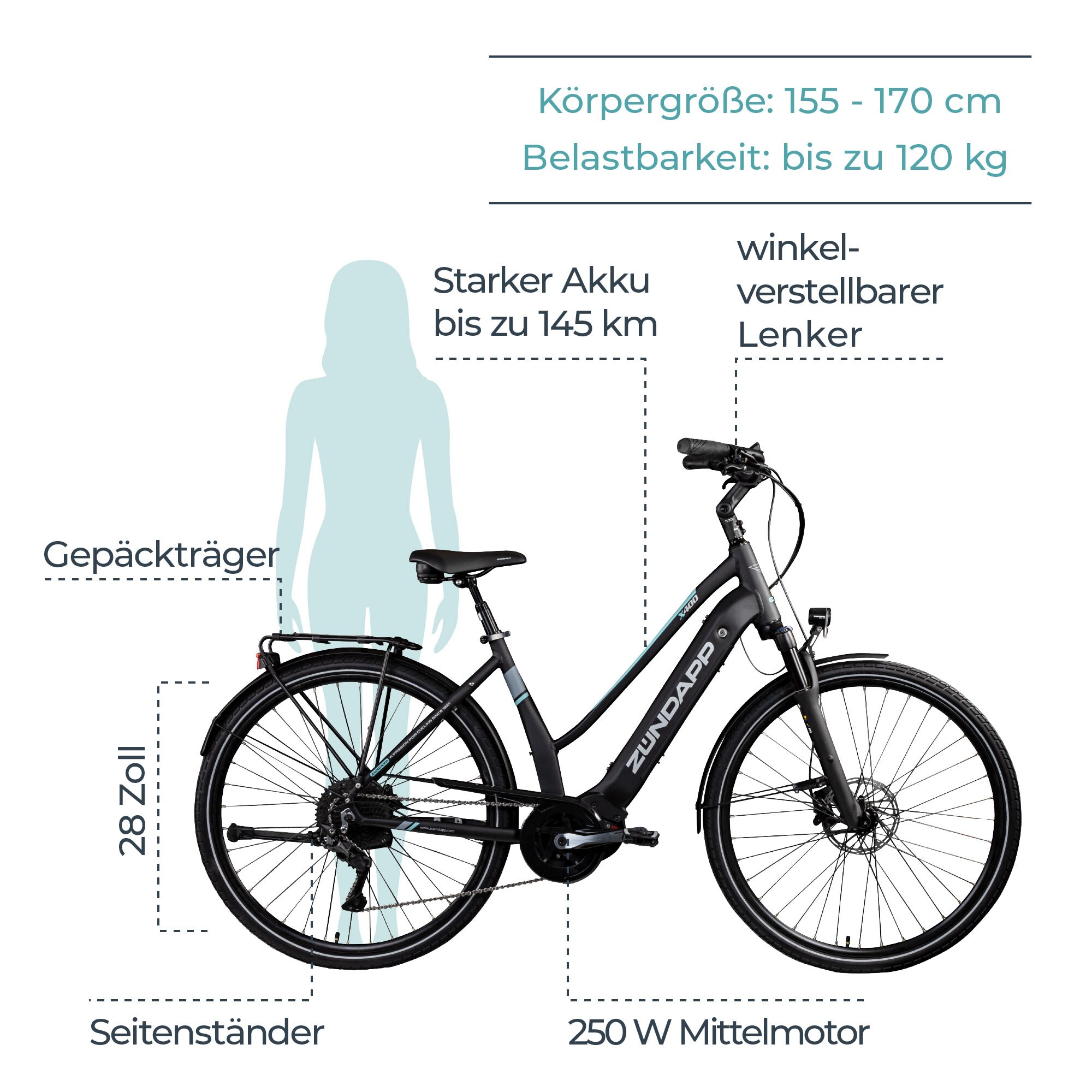 Zündapp X400 E Bike Trekkingrad 28 Zoll E Fahrrad 155 - 170 cm Pedelec Bosch