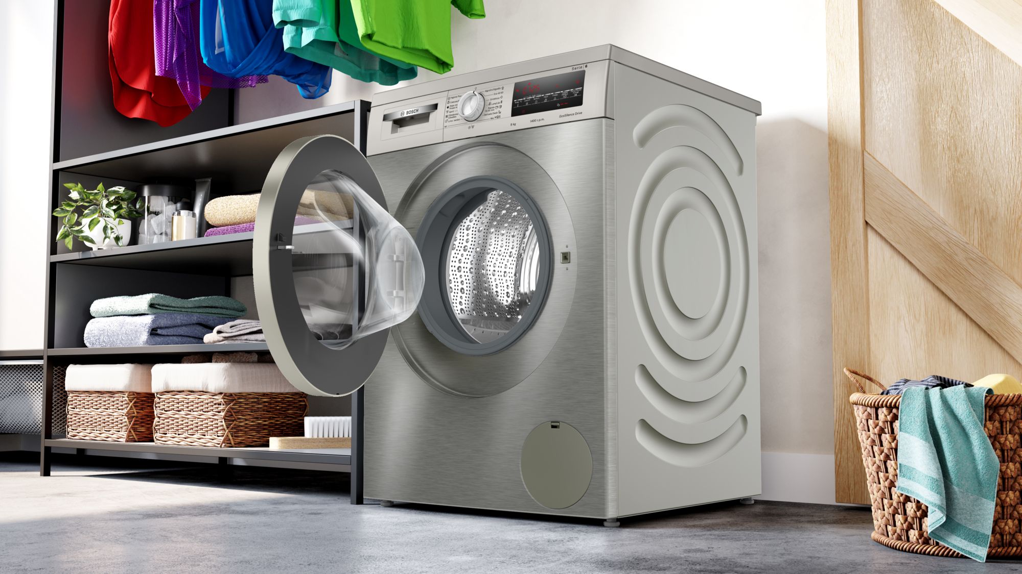 Máquina de lavar roupa de carregamento frontal Série 6, 9 kg, 1400 rpm, aço inoxidável WUU28T0XES