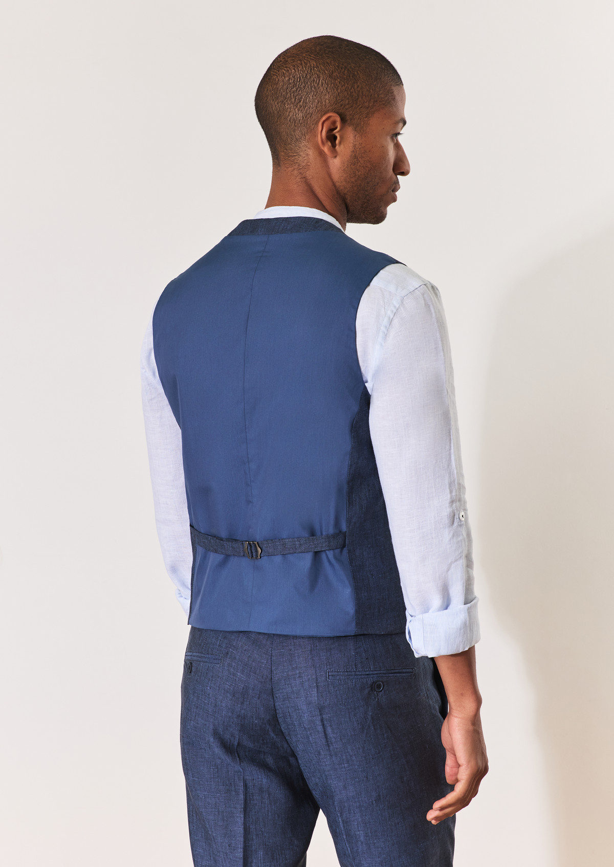 Gilet casual en lin uni bleu indigo