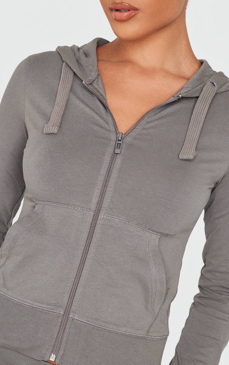 Gris Anthracite Haut De Survêtement Ajusté Zippé Coordonné