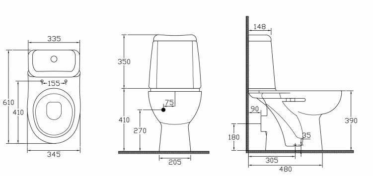 Aqualine Riga toilet zonder zitting wit PK