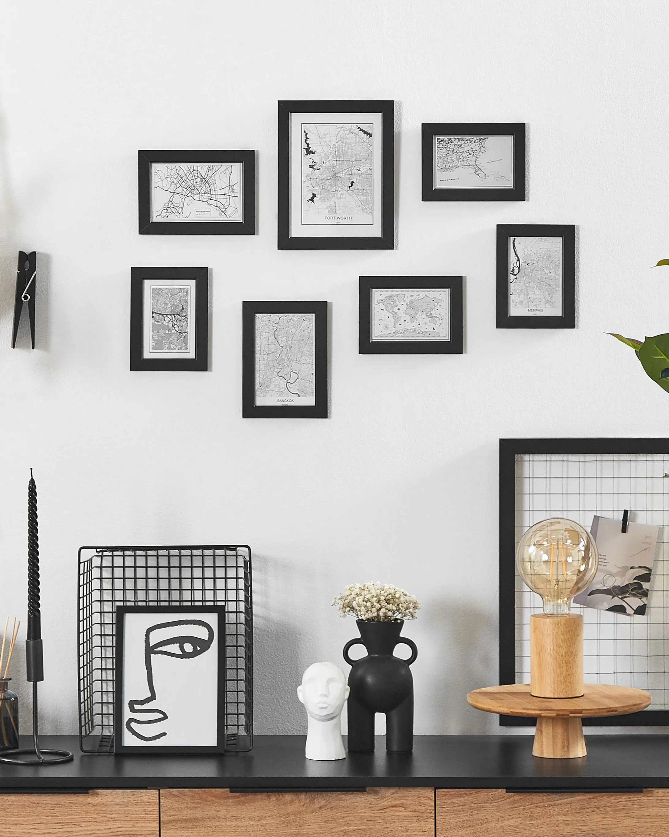 Set van 7 fotolijsten DENKORO Stedelijk motief Zwart