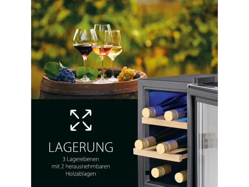 ProfiCook PC-WK 1231, Vin køleboks, Fritstående, 6 flaske(r), G, Indvendig belysning, Sort