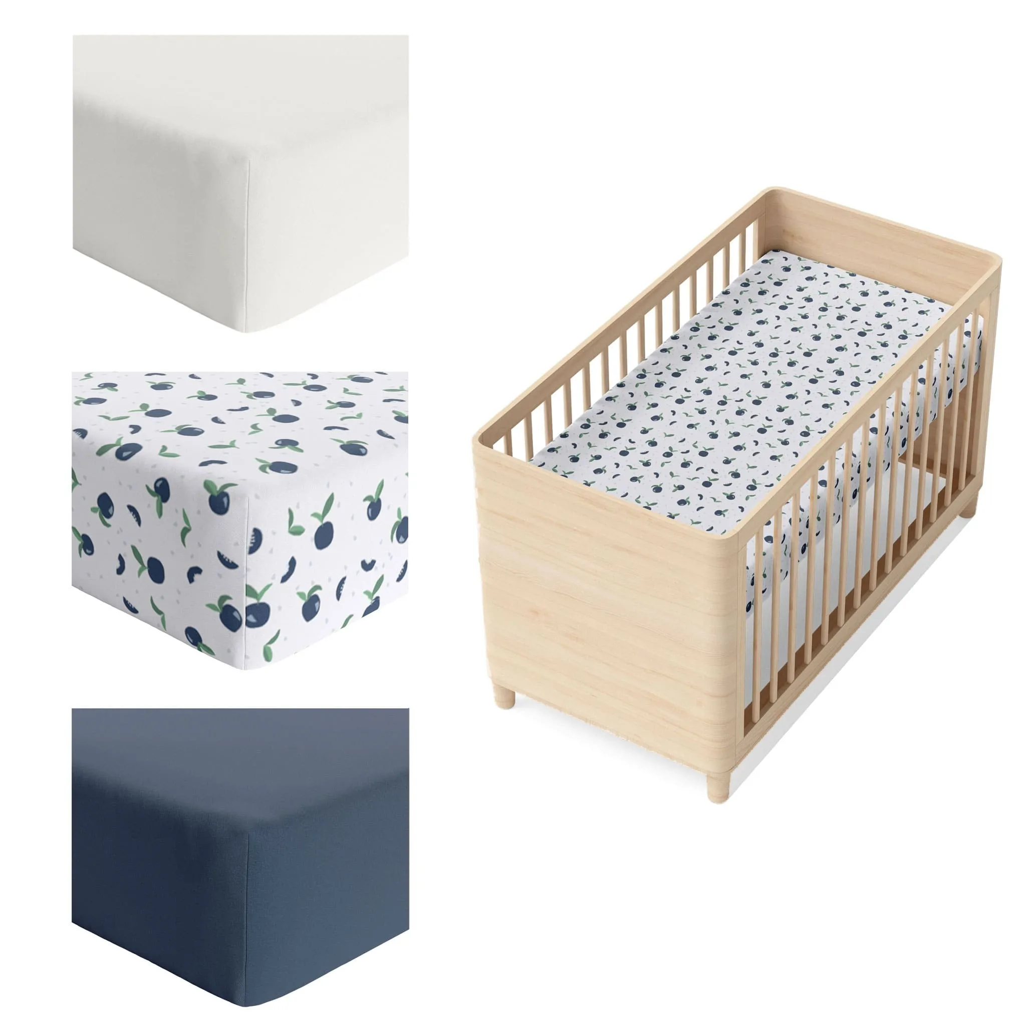 Origami Maison Ensemble 3 Draps Contour pour Lit de Bébé - Marine  Bleuets  Ivoire