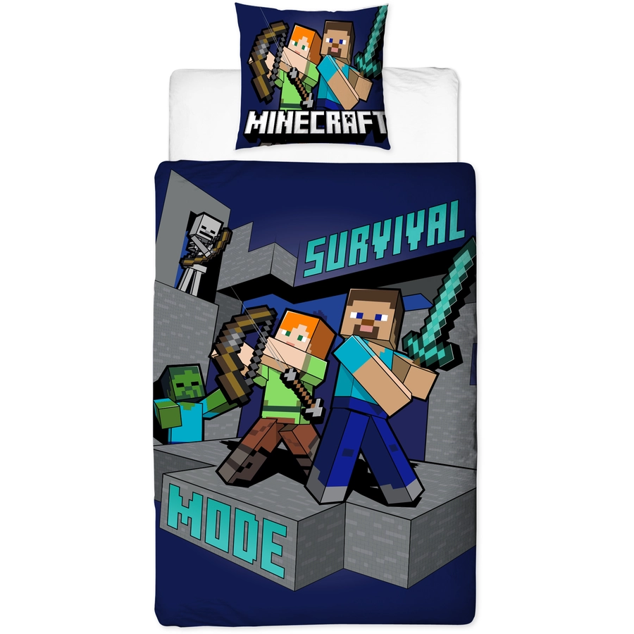 MTOnlinehandel Bettwäsche Minecraft Survive Gaming Jungen und Mädchen, 80x80 + 135x200 cm Minecraft Survival