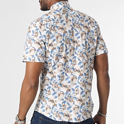 Chemise Manches Longues Blanc Bleu Beige Floral