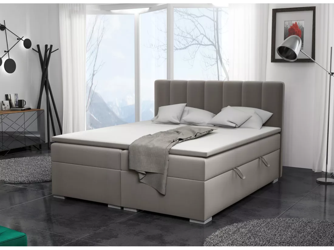 LIT BOXSPRING avec surmatelas Monaco 140x200 cm, gris (Soft 29)