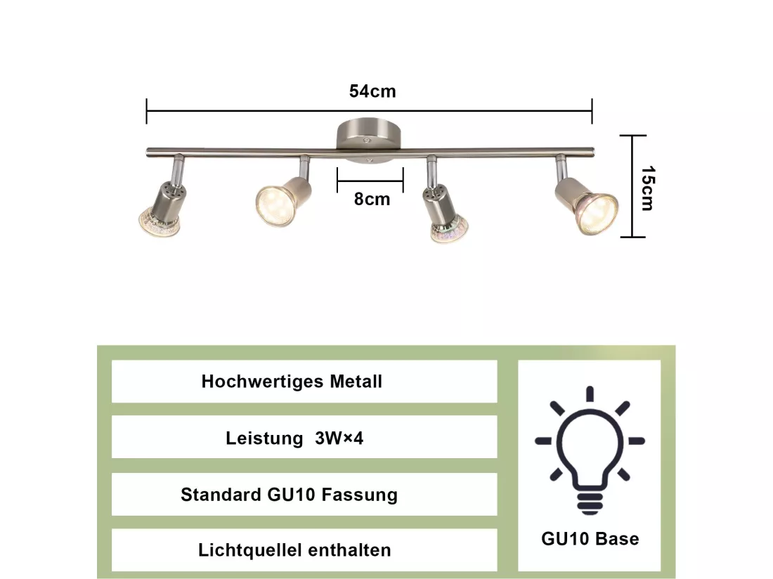 NETTLIFE Spot de plafond LED orientable GU10 4 flamme spots de plafond salon industriel orientable