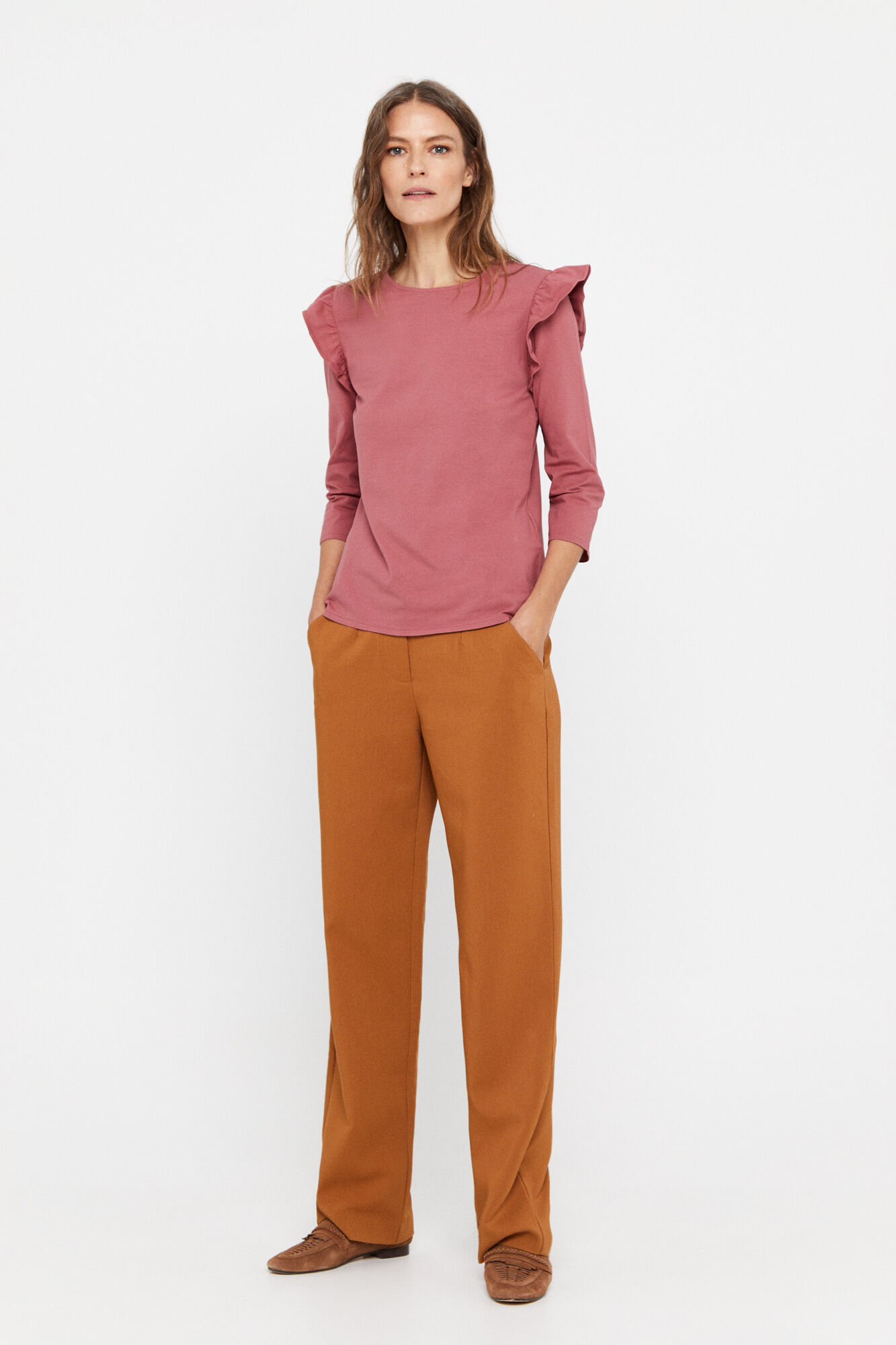 Camiseta básica com babados - Rosa