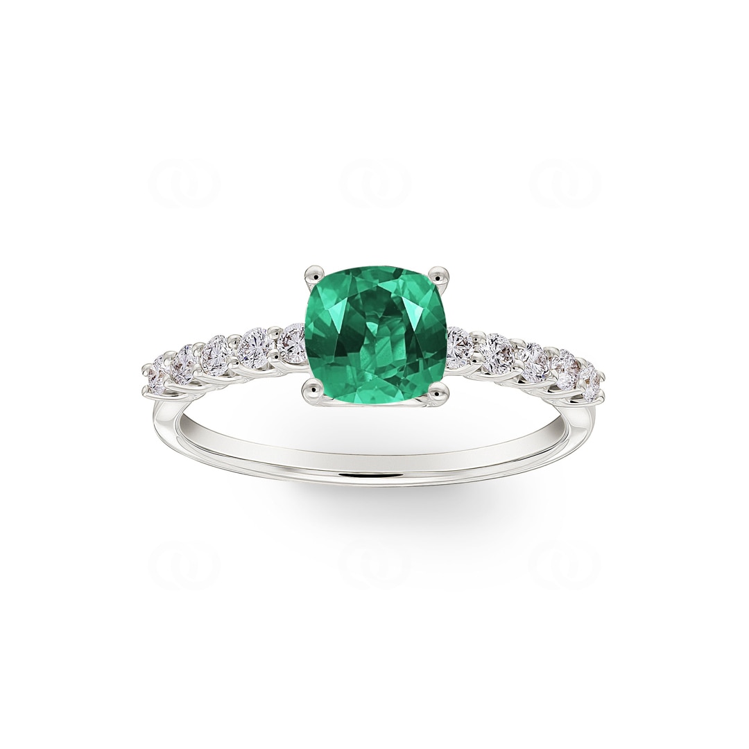 Pavé Solitärring 750/18 K Weissgold mit Smaragd & Diamanten 0.25 ct H/si