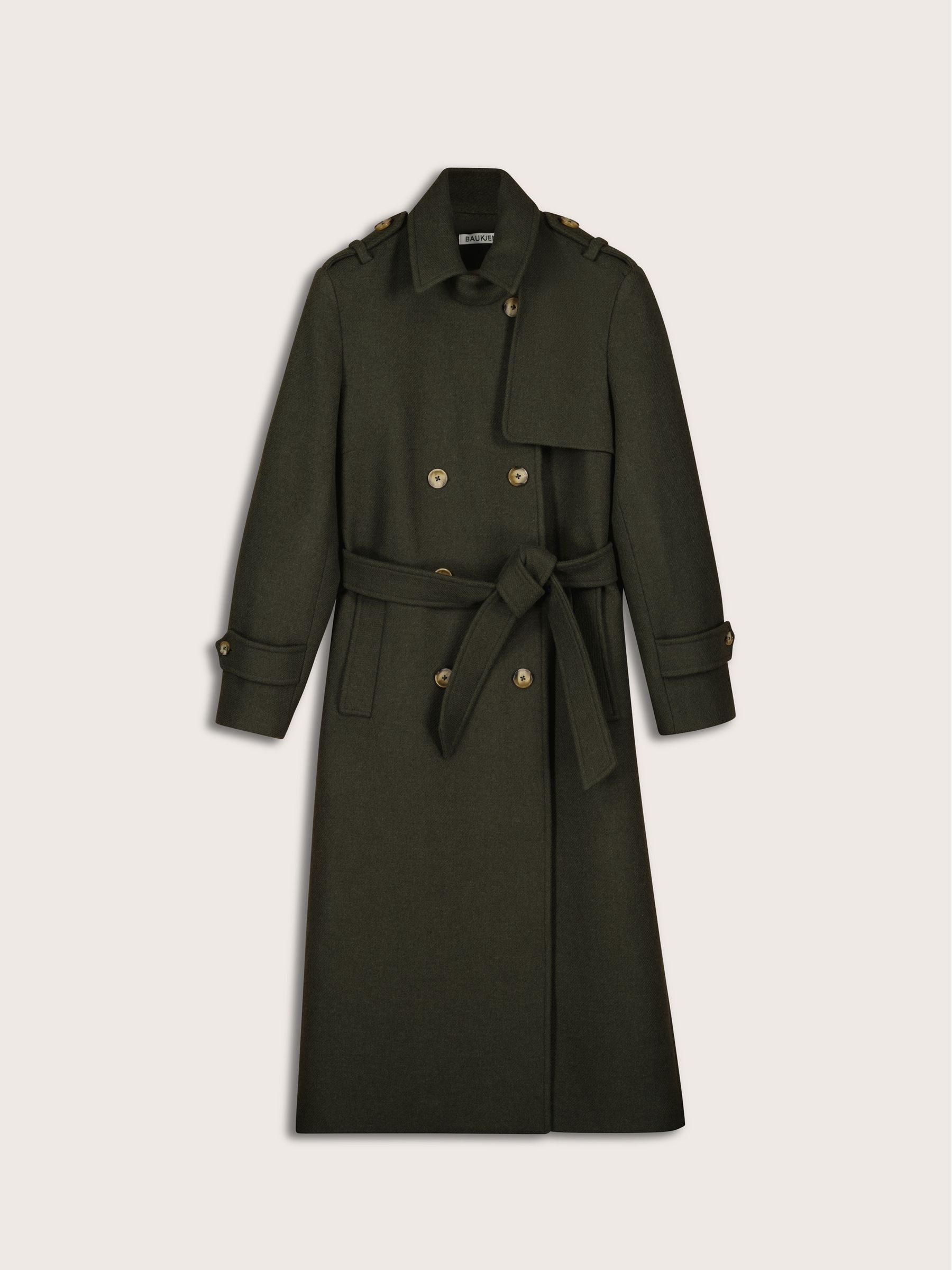Baukjen Green Ingrid Belted Wool Trench Coat