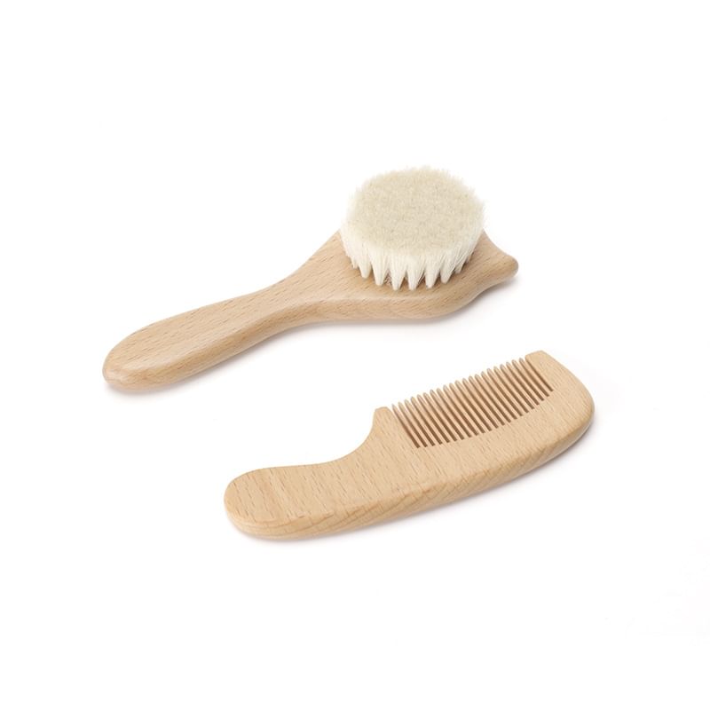 Fondes - Kattenoren Houten Handvat Wollen Lichaamsreinigingsborstel / Haarkam / Set