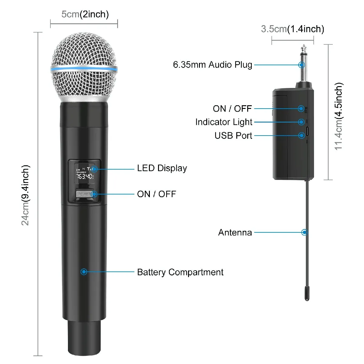 Yonis Microphone Sans Fil LED