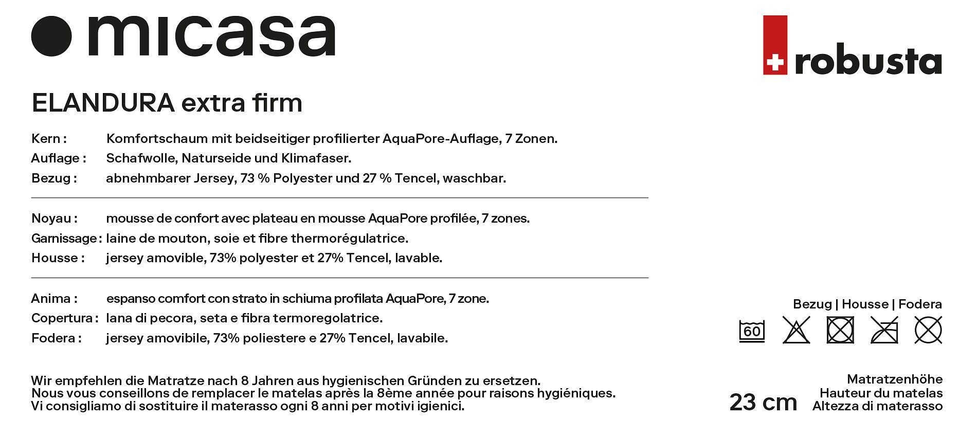 robusta ELANDURA Extra firm Matratze - 200.0 cm x 95.0 cm