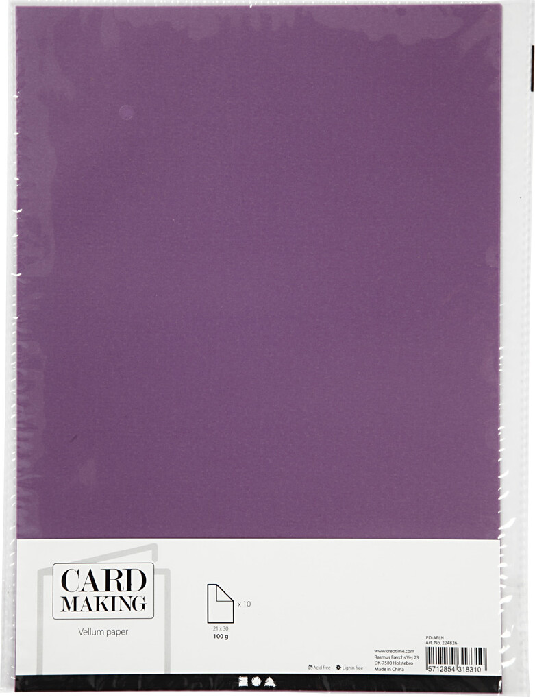 Pergamentpapir - A4 - 210X297 MM - 100 G - Lilla - 10 Ark