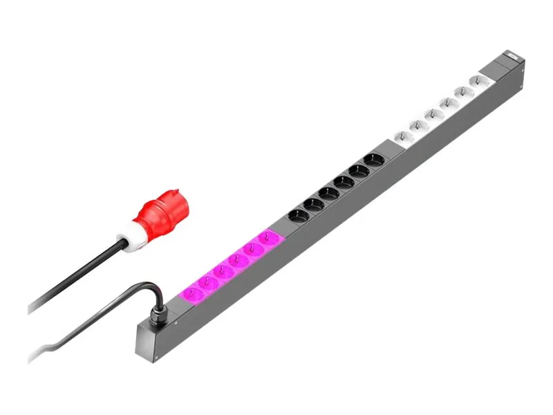 Rittal PDU Basic - Strømfordelingsenhed - AC 400 V - 11 kW - tre faser - output-stikforbindelser: 18 (18 x strøm CEE 7/3) - 0U - 3 m ledning