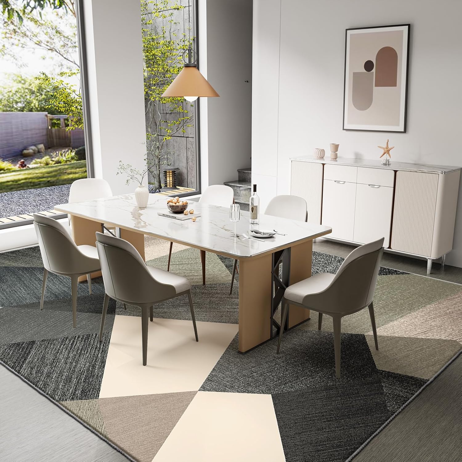 HOMFINE Grün Teppich Wohnzimmer 200x300 cm Modern (Dicker Schwamm) Waschbarer Kurzflor Teppiche Weich rutschfest Groß Geometrisch Rugs for Living Room Carpet for Schlafzimmer Esszimmer Küche