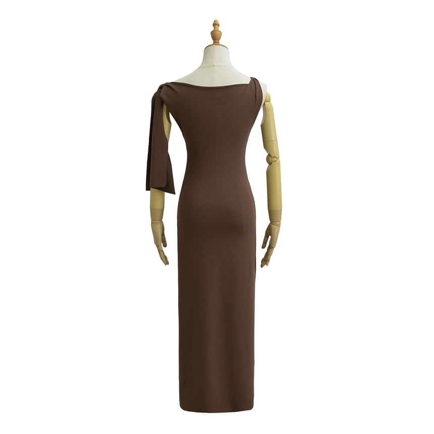 Asiris - Mouwloze asymmetrische effen maxi-A-lijnjurk