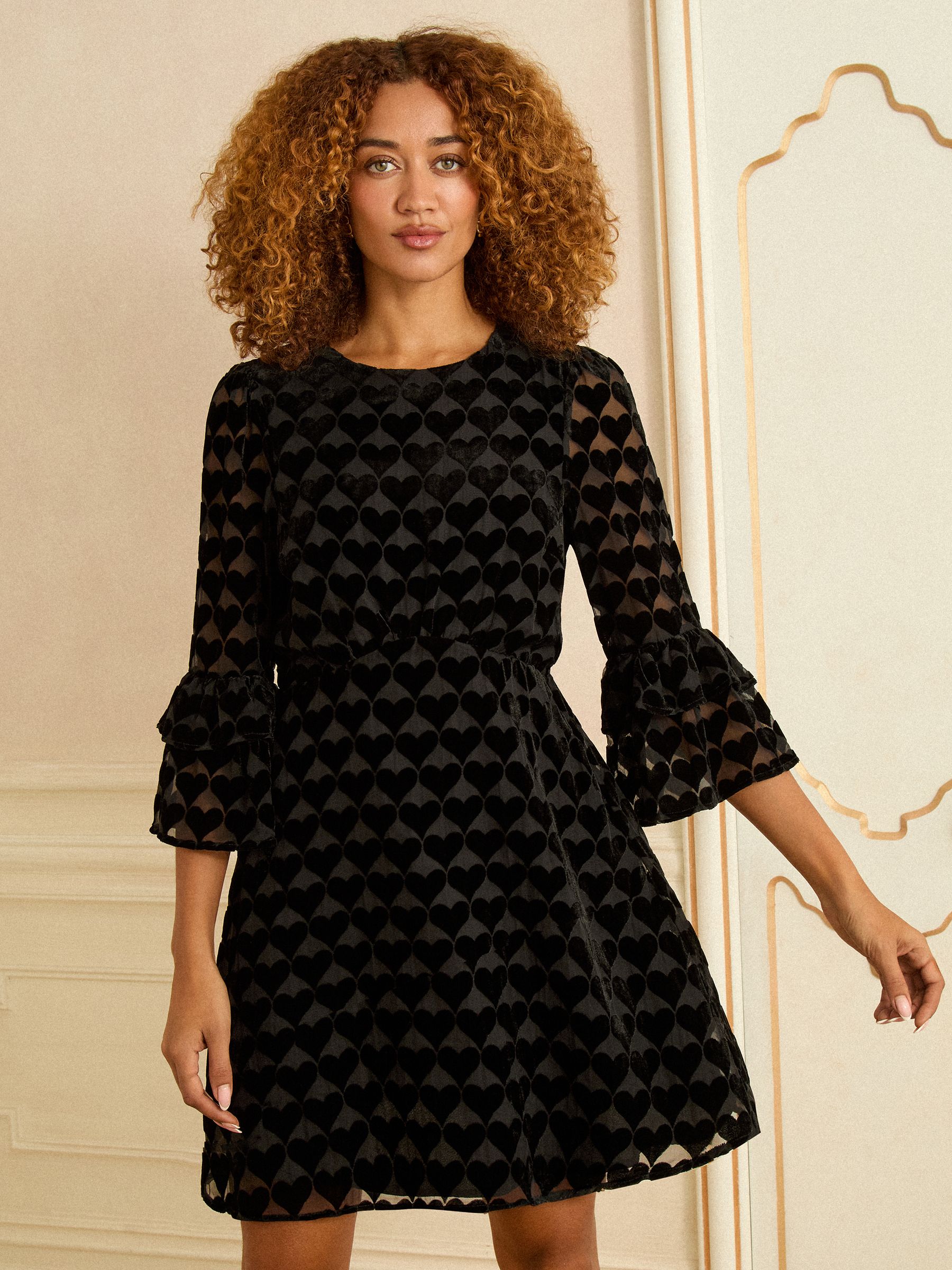 Love & Roses Burnout Flute Sleeve Mini Dress