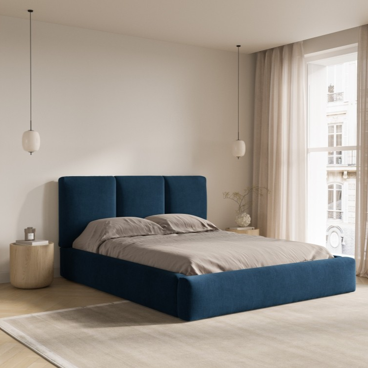 Windsor & Co Horizon Bedframe met Opbergvak - 160 x 200 cm - Chenille - Koningsblauw
