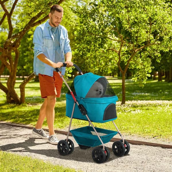 Hundevogn 3 i 1 hundevogn sammenleggbar hundeboks, sammenleggbar transportpose med drikkeholder, hundevogn, kattevogn med 360° hjul kattevogn for mini