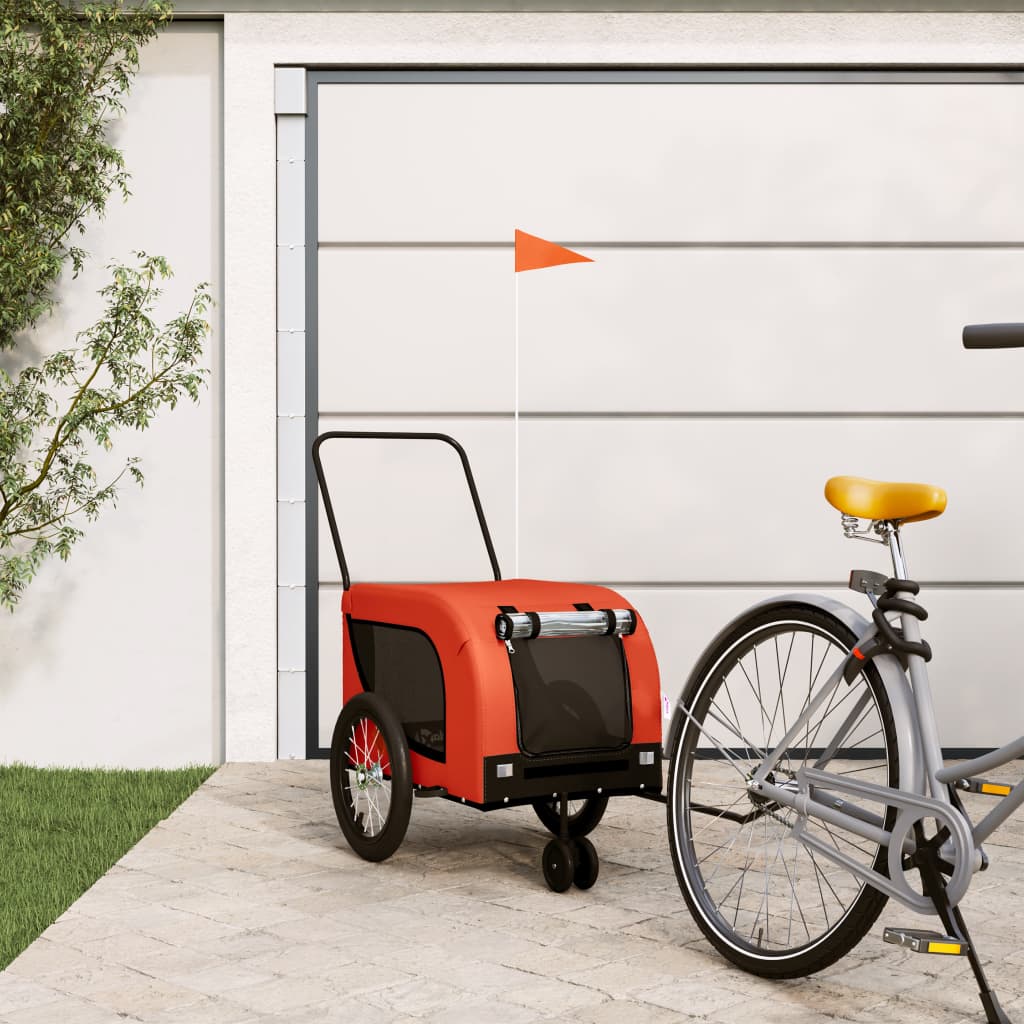 vidaXL Pet Bicycle Trailer Iron Oxford Cloth Orange Black